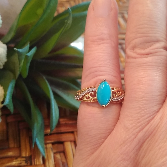 ARIZONA SLEEPING BEAUTY TURQUOISE, CAMBODIAN ZIRCON RING - Picture 2 of 9